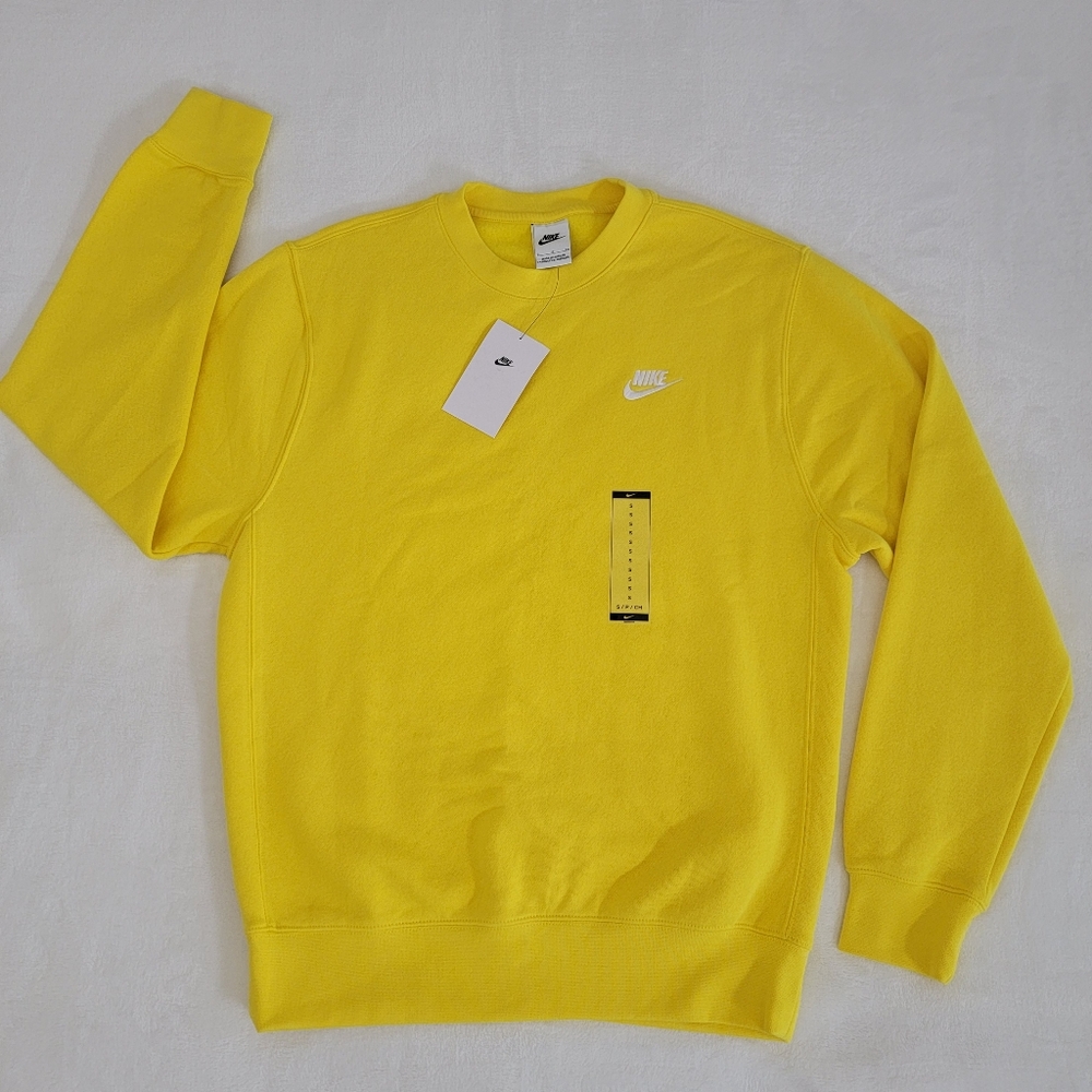 Nike Sportswear Club Fleece Crew Neck Sweatshirt Yellow BV2662-718 Men Size S